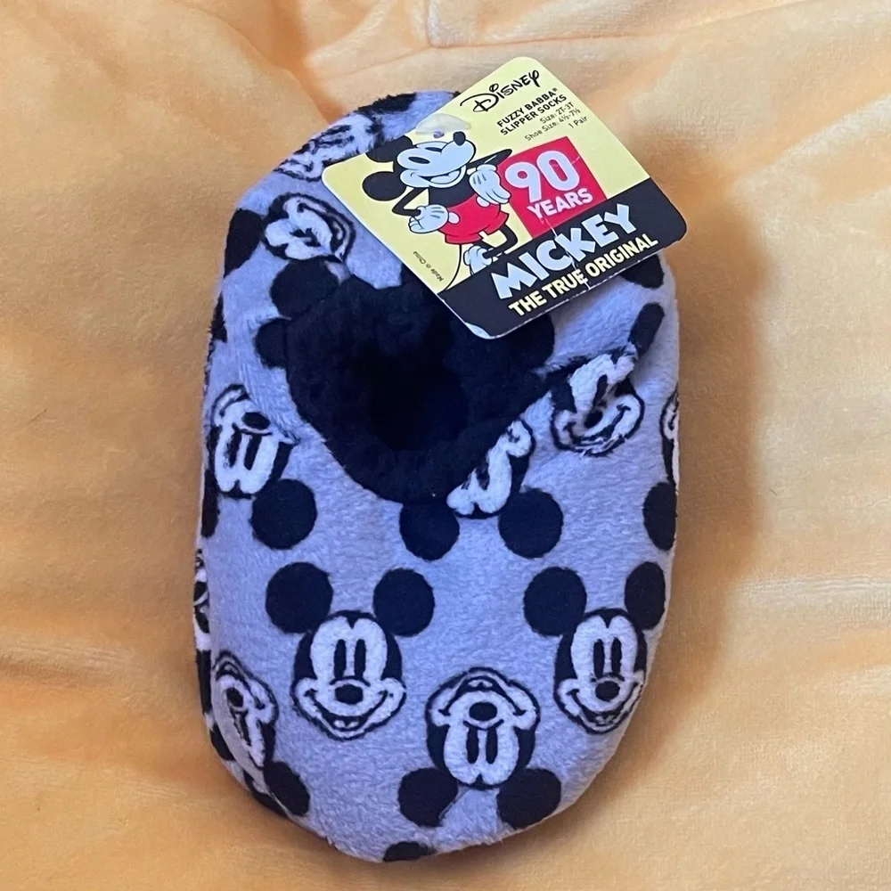 Disney 90 Yr. ( 2T-3T) Toddler Fuzzy Mickey Mouse Slippers